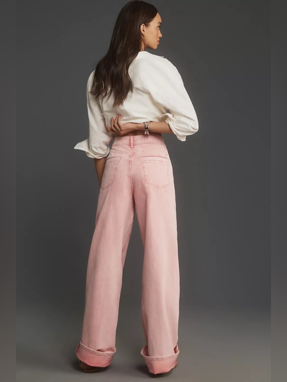 Anthro Pilcro Pink Baggy Wide Leg Cuff Optional Jeans EUC Size 26 Oversized EUC - Picture 4 of 8